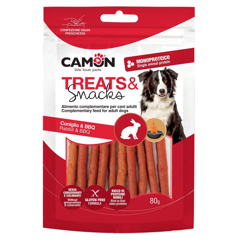 Ласощі для собак CAMON м'ясні смужки з кролика з копченим присмаком, 80 гр, 11,5 см
