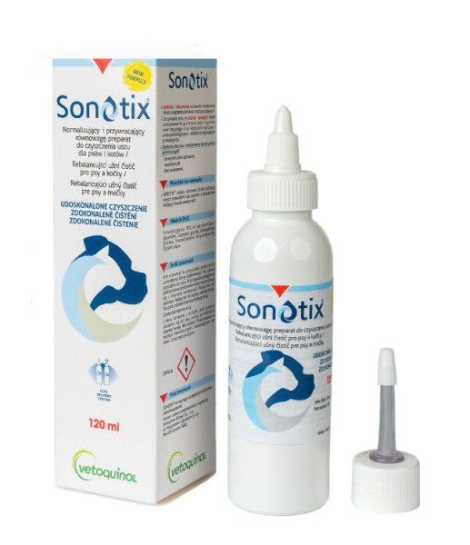 Сонотікс Sonotix Vetoquinol розчин для промивання вух у кішок і собак, 120 мл Сонотікс Sonotix Vetoquinol розчин для промивання вух у кішок і собак, 120 мл