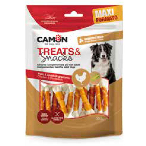 Ласощі для собак CAMON м'ясні кісточки з кукурудзяного крохмалю з куркою, 300 гр, 8 см