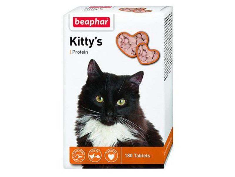 Кіттіс Протеїн Beaphar Kitty`s Protein вітамінізовані ласощі (сердечка) для котів, 180 таблеток