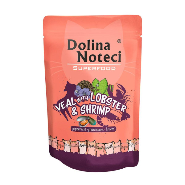 Пауч Dolina Noteci Superfood для котів з телятиною,лобстером і креветкою,85 гр
