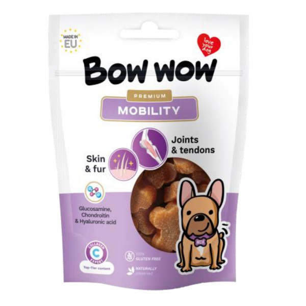 Ласощі  для собак "Bow wow" 60гр, Mobility снеки,покращує опорно-рухову систему,шкіру та шерсть