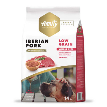 Аміті Amity Super Premium Low Grain Iberian Pork сухий корм з Іберійською свининою для дорослих собак, 14 кг