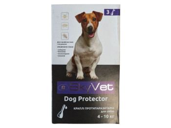 Скайвет SkyVet Dog Protector краплі від бліх та кліщів для собак вагою 4-10 кг, 3 піпетки.