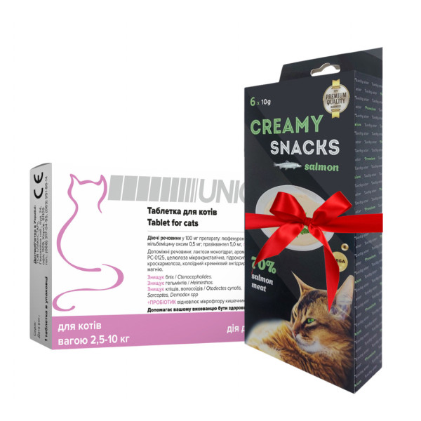 Таблетка Unicum 4 в 1 (від бліх, кліщів, гільмінтів, з пробіотіком) для котів 2,5-10 кг Таблетка Unicum 4 в 1 (від бліх, кліщів, гільмінтів, з пробіотіком) для котів 2,5-10 кг