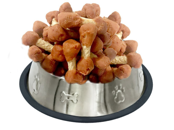 Гантельки з м'яcoм качки на пресованій кістці з сиром'ятної шкіри, 6см, (≈36-38шт/уп), 500г, 20шт/ящ