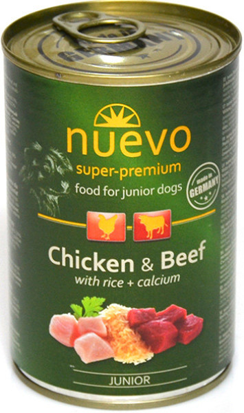 Нуево 400 гр Nuevo Junior Chicken &amp; Beef вологий корм з куркою, яловичиною, рисом для цуценят, упаковка 6 банок (95013)