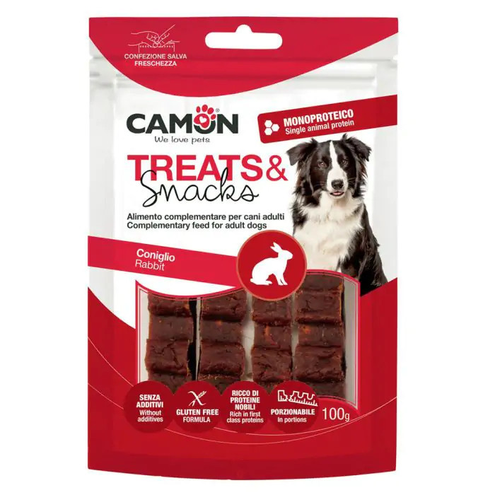 Ласощі для собак CAMON м'ясні батончики з кролика у порційних шматочках, 100 гр, 12x2x1 см
