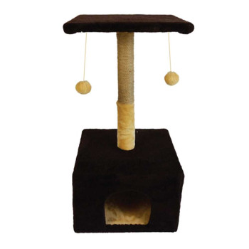 Драпак "Пухнастики" 38/35/50 см (джут) будиночок зі стовпчиком та полицею на підставці, колір шоколад (Ж-2)