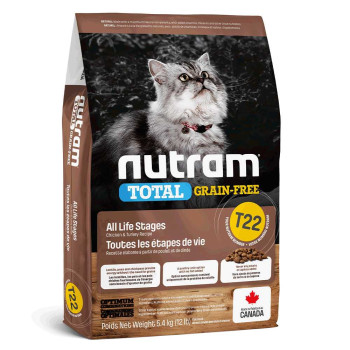 Нутрам Nutram T22 Total GF All Life Stages Сhicken &amp; Turkey сухий корм з куркою та індичкою для котів, 5,4 кг (T22_(5.4kg)