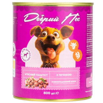 Корм Добрий Пес, для дорослих собак паштет з печінкою, 800 гр. ж/б