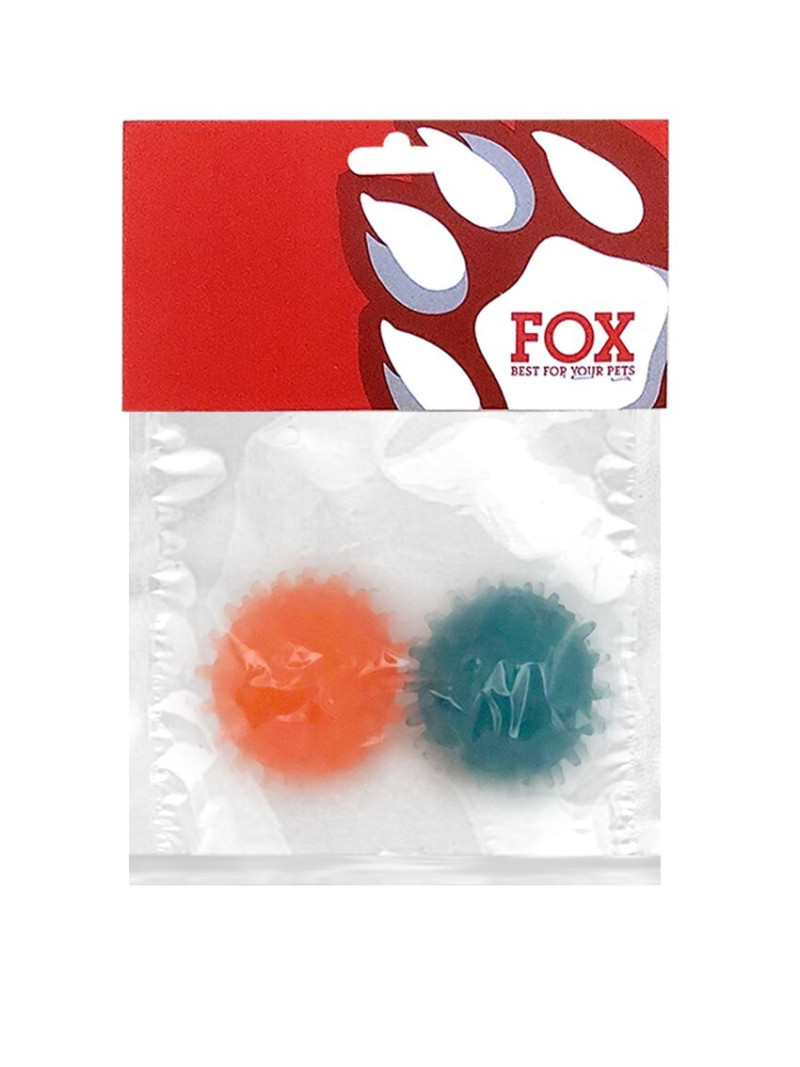 Набір іграшок для собак ТМ "FOX" "М'ячі з шипами" синій+оранжевий, 4 см (з запахом ванілі)