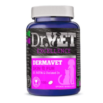 Дермавет Dr.Vet Dermavet Skin &amp; Fur вітамінно-мінеральна добавка для шерсті, шкіри собак і котів, 100 таблеток (03-110821)