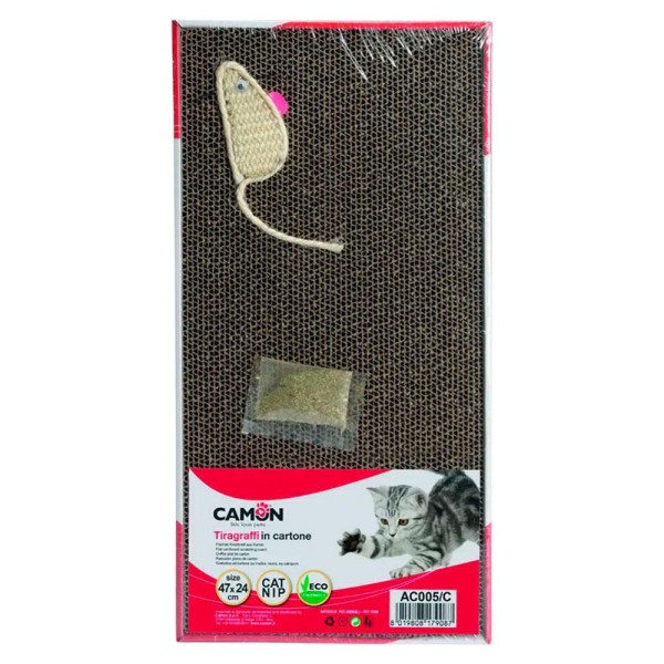 Інструмент для котів CAMON драпак Cardboard MAXI, гофрований картон з мишкою, 47x24 см