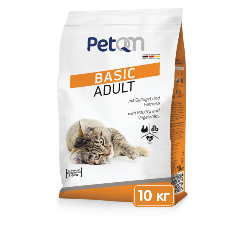 PetQM Cat Basic Adult with Poultry and Vegetables сухий корм з домашньою птицею та овочами для котів, 10 кг (701505)