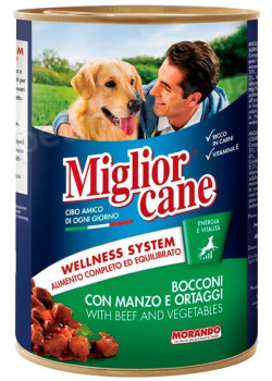 Морандо Morando MigliorCane Wellness System Beef шматочки яловичини і овочі в соусі, вологий корм для собак, 6 консервів по 405 гр