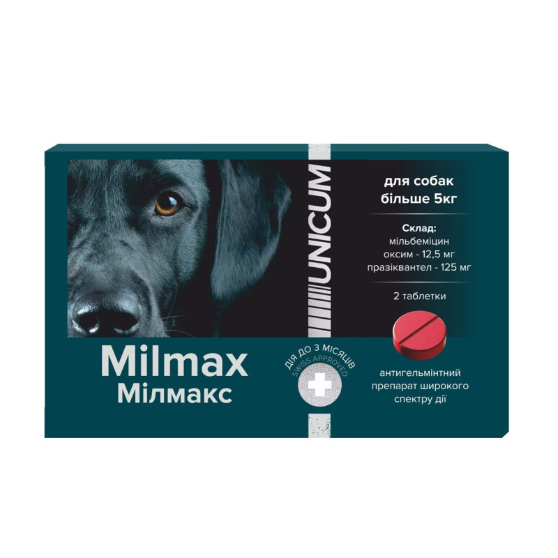 Таблетки Мілмакс для собак від 5х кг, 12,5/125 мг, 2 таб.