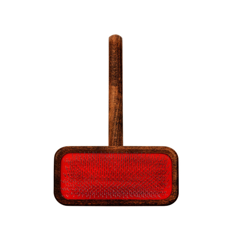 Пуходерка Iv San Bernard Slicker маленька з дерев'яною ручкою для кішок і собак, червона