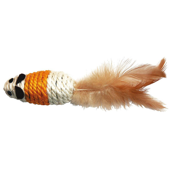 Іграшка для котів TETRAPET, мишка сизаль з пір'ям, 7 см