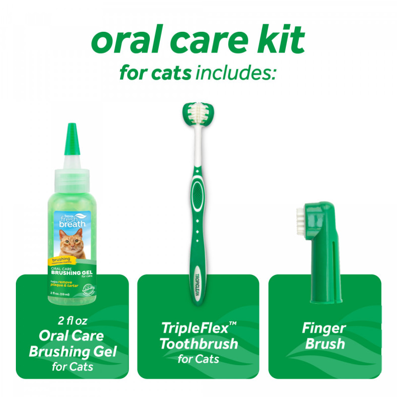 Набір Тропіклін Свіже Дихання Tropiclean Fresh Breath Oral Care Kit for Cat для кішок, гель 59 мл + 2 зубні щітки