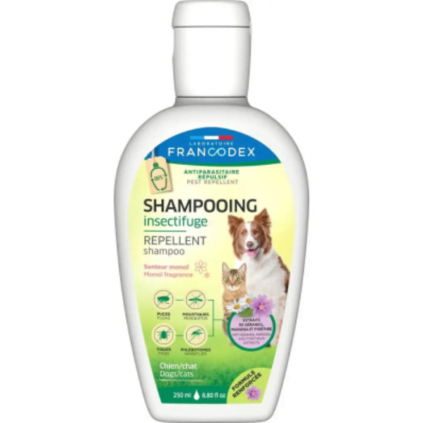 Шампунь-репелент Francodex Repellent Shampoo Monoi аромат моной, від бліх і кліщів для котів і собак, 250 мл Шампунь-репелент Francodex Repellent Shampoo Monoi аромат моной, від бліх і кліщів для котів і собак, 250 мл