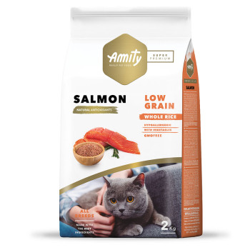 Аміті Amity Super Premium Low Grain Salmon Adult Cat низькозерновий сухий корм із лососем для котів, 2 кг (SP 915 SALM 2KG)