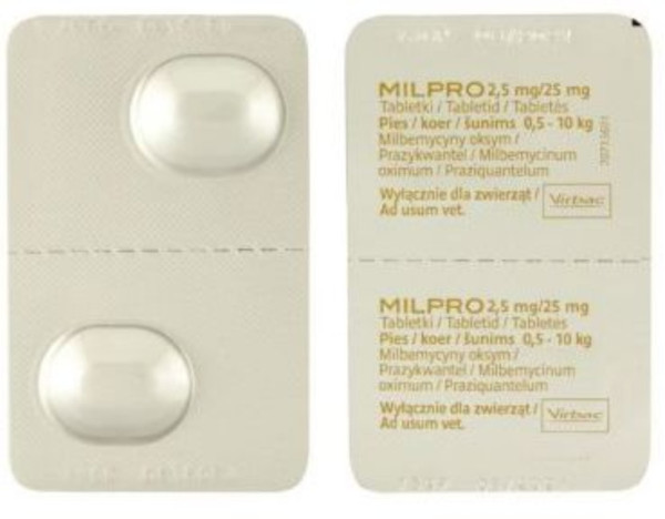 Мілпро Virbac Milpro таблетки від глистів для собак вагою від 0,5 до 5 кг, 4 таблетки