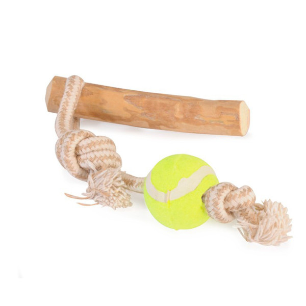 Іграшка для собак CAMON паличка з кавового дерева на мотузці з тенісним м'ячем, 34 см, d.2/3см,*12/15 см
