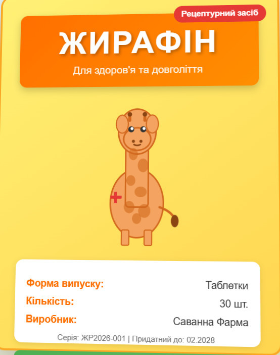 Жирафін, ліки для жирафів, 30 таб