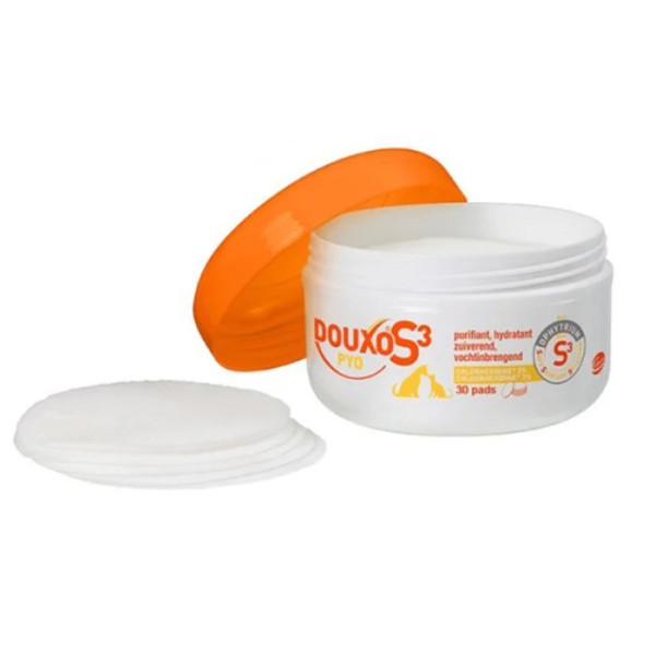 Ceva Douxo S3 Pyo Pads антибактеріальні спонжі для очищення шкіри у котів та собак, 30 спонжів