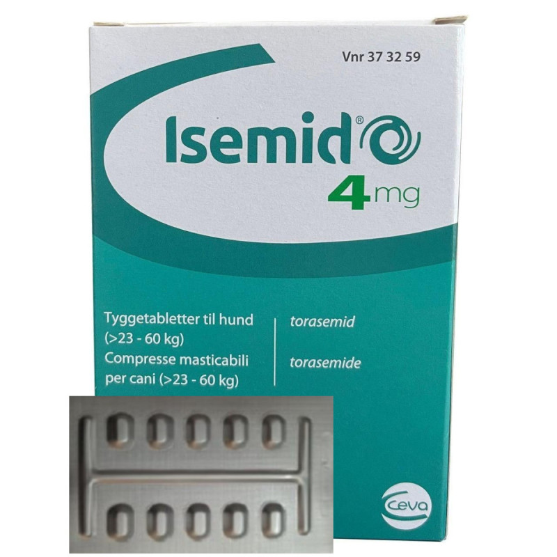 Ісемід 4 мг Ceva Isemid при застійній серцевій недостатності, набряку легенів у великих собак, 10 таблеток