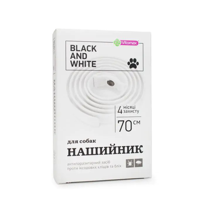 Нашийник Вітомакс Vitomax Black &amp; White від бліх і кліщів для великих собак, білий, 70 см