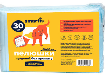 Гігієнічні пелюшки Smartis 90*60 см щоденні одноразові для цуценят і собак, 30 пелюшок (10172)
