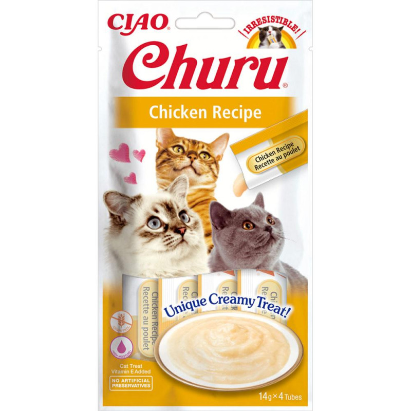 Ласощі INABA "Churu" для котів, вершковий мус в стіках, з куркою 4*14 гр