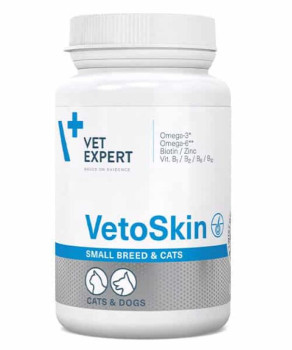 Ветоскін Vetexpert Vetoskin Small Breed &amp; Cat при захворюваннях шкіри та шерсті у дрібних собак і котів, 60 капсул