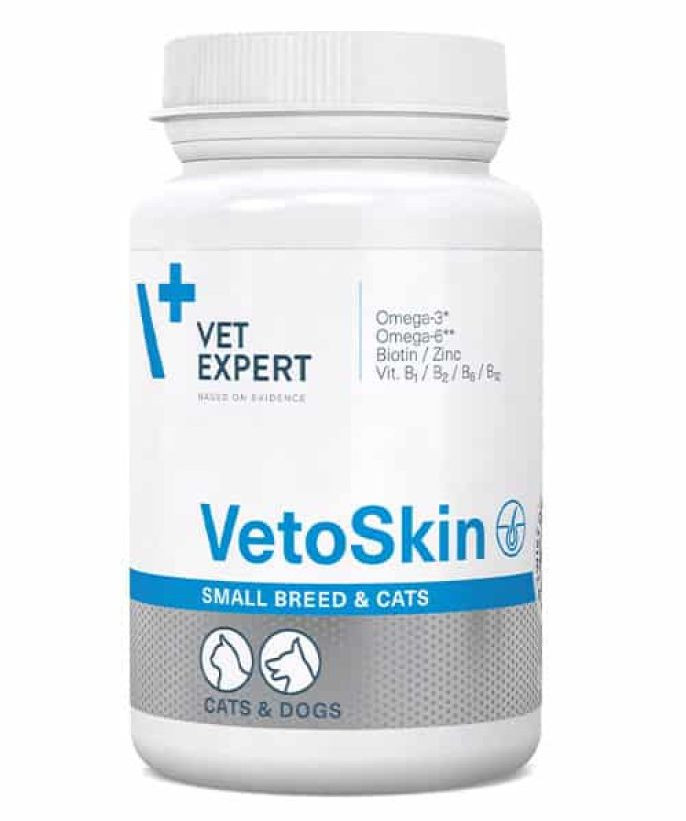 Ветоскін Vetexpert Vetoskin Small Breed &amp; Cat при захворюваннях шкіри та шерсті у дрібних собак і котів, 60 капсул