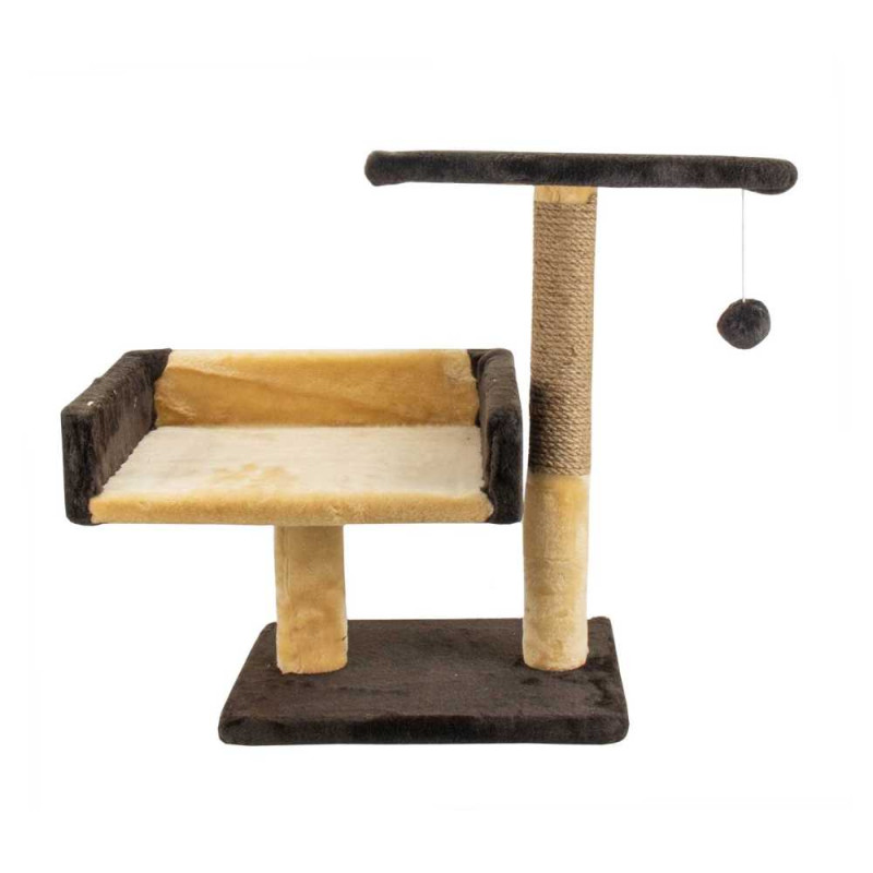 Драпак Пухнастики 30/38/50 см (джут) стовпчик з полицею на підставці з диваном, колір шоколад з бежевим (Д-5)