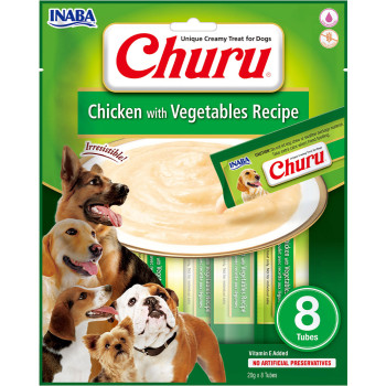 Ласощі для собак Inaba Churu Chicken + Vegetables Recipe вершковий мус, курка та овочі, 8 стіків по 20 гр (EUD605)