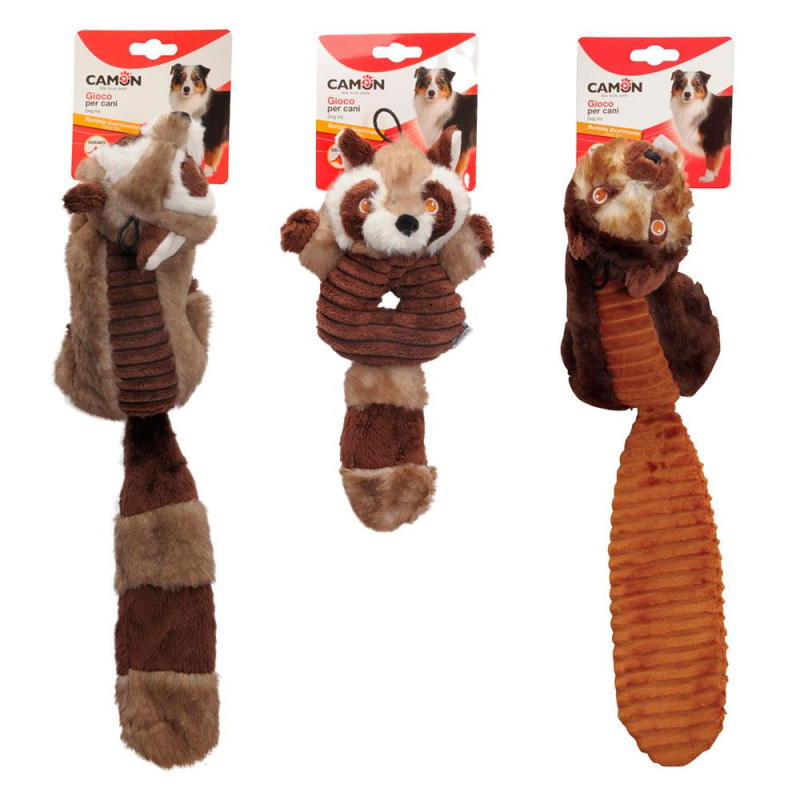 Іграшка для собак CAMON білка, бобер та єнот плюшеві з пищалкою та шарудінням, 28/48  см