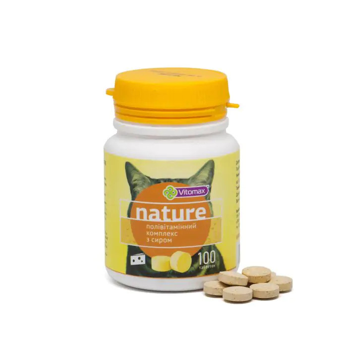 Вітомакс Vitomax Nature полівітамінний комплекс таблеток зі смаком сиру для котів, 100 таблеток