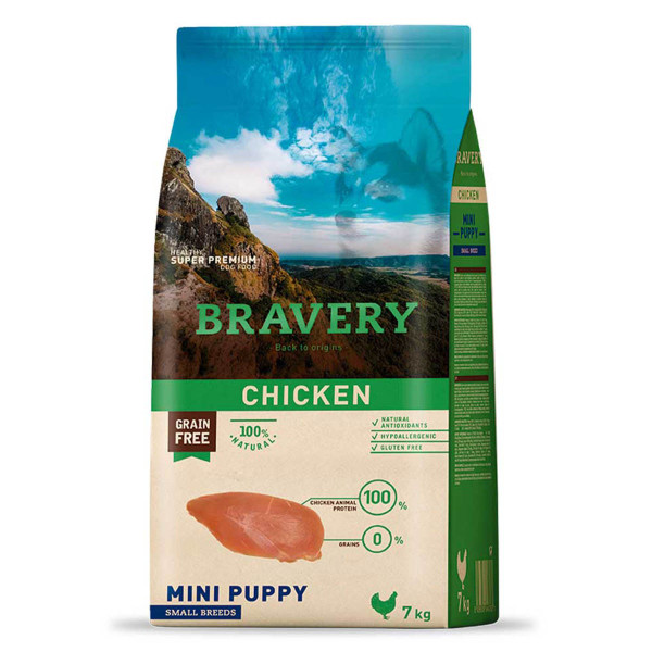 Бравері Bravery Chicken Mini Puppy беззерновий сухий корм з куркою для цуценят дрібних порід, 7 кг (6773)