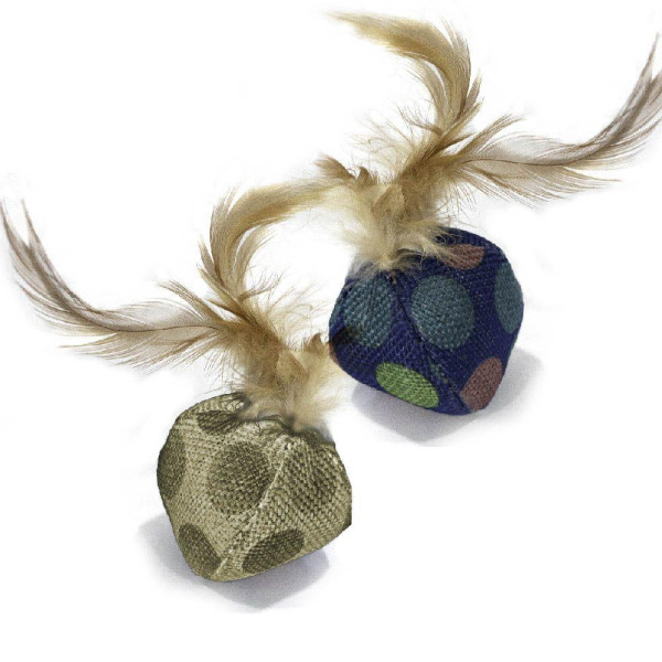 Іграшка для котів CROCI М'яч з пером і котячої м'ятою, тканина, 7 см