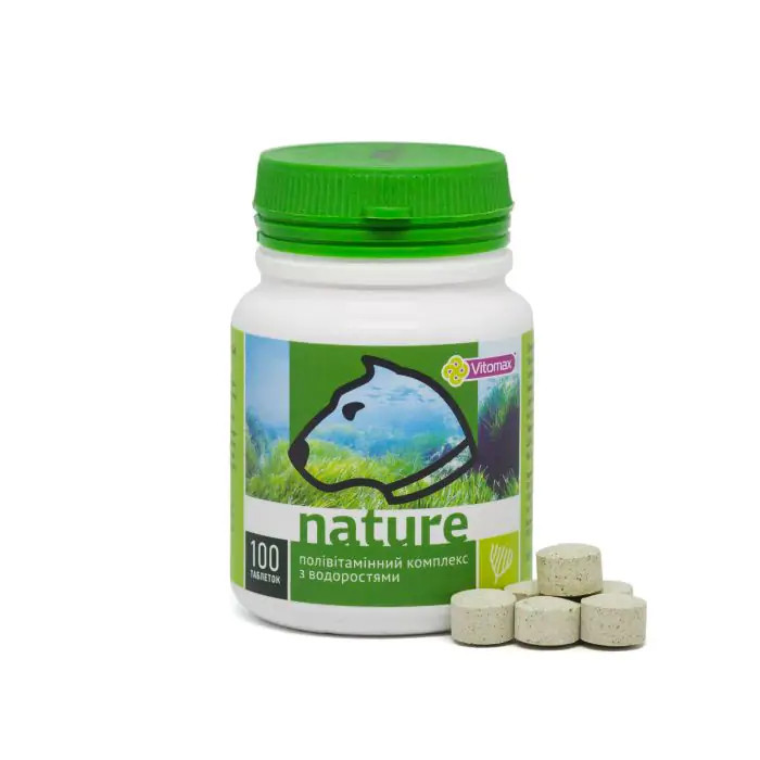 Вітомакс Vitomax Nature полівітамінний комплекс таблеток зі смаком водоростей для собак, 100 таблеток