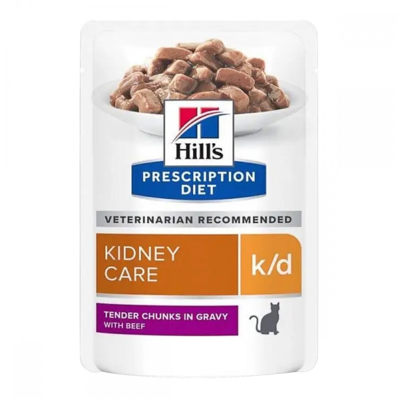 Hill's PD Feline K/D Beef Pouches вологий корм з яловичиною при хронічній нирковій недостатності у кішок, 12 паучів по 85 гр