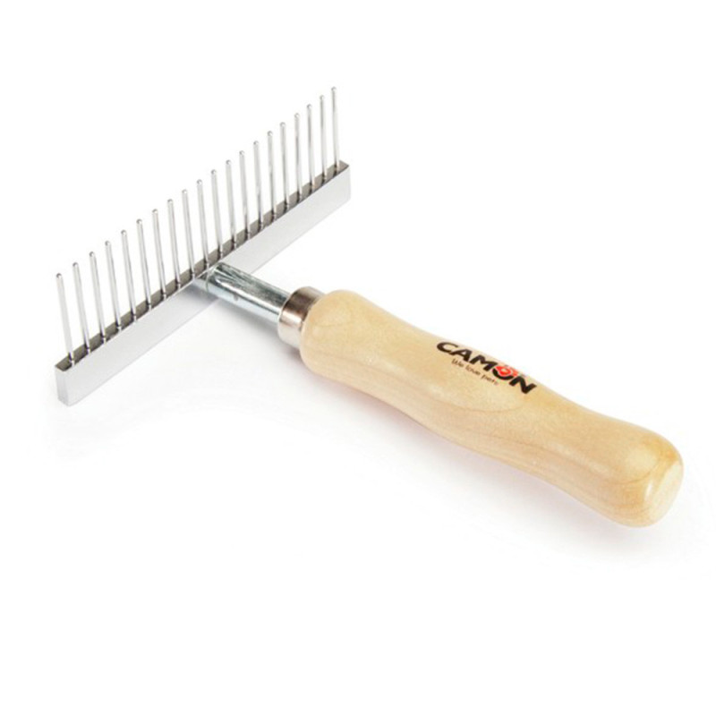 Інструмент для собак CAMON гребінець-граблі з 20 зубцями з дерев'яною ручкою, 10 см