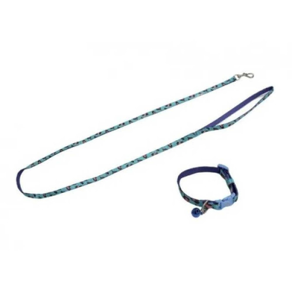 Набір нашийник + поводок CROCI MINI JUNGLE, з дзвіночком, блакитний, нейлон, 16-24х0,8см / 0,8х120см