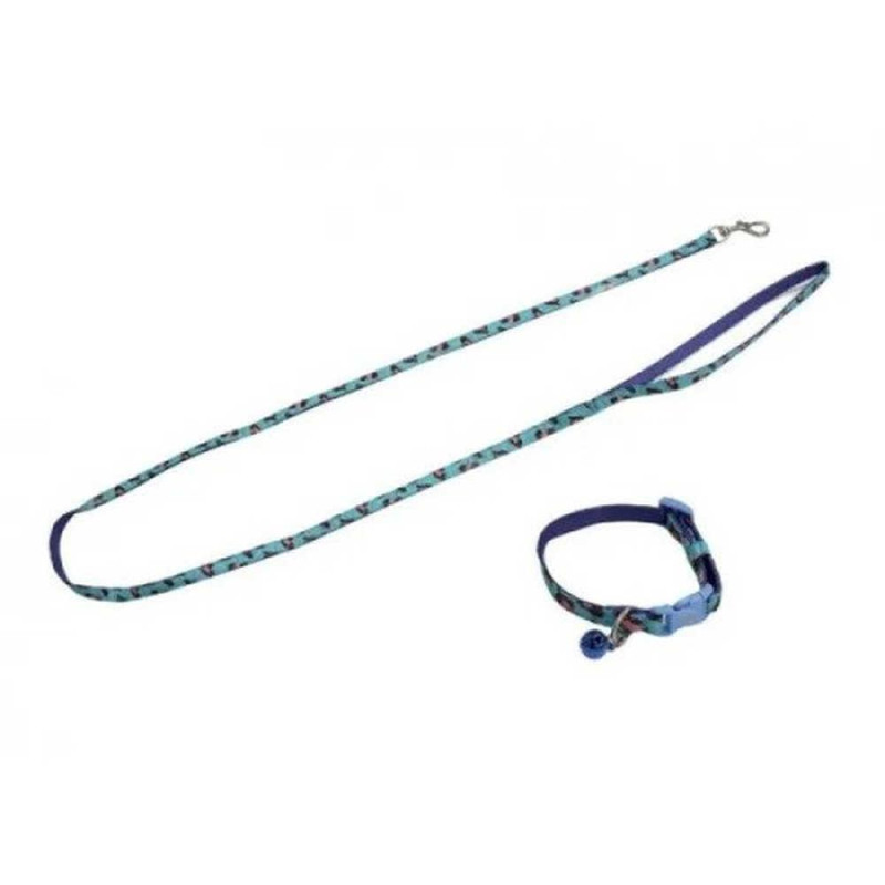Набір нашийник + поводок CROCI MINI JUNGLE, з дзвіночком, блакитний, нейлон, 16-24х0,8см / 0,8х120см