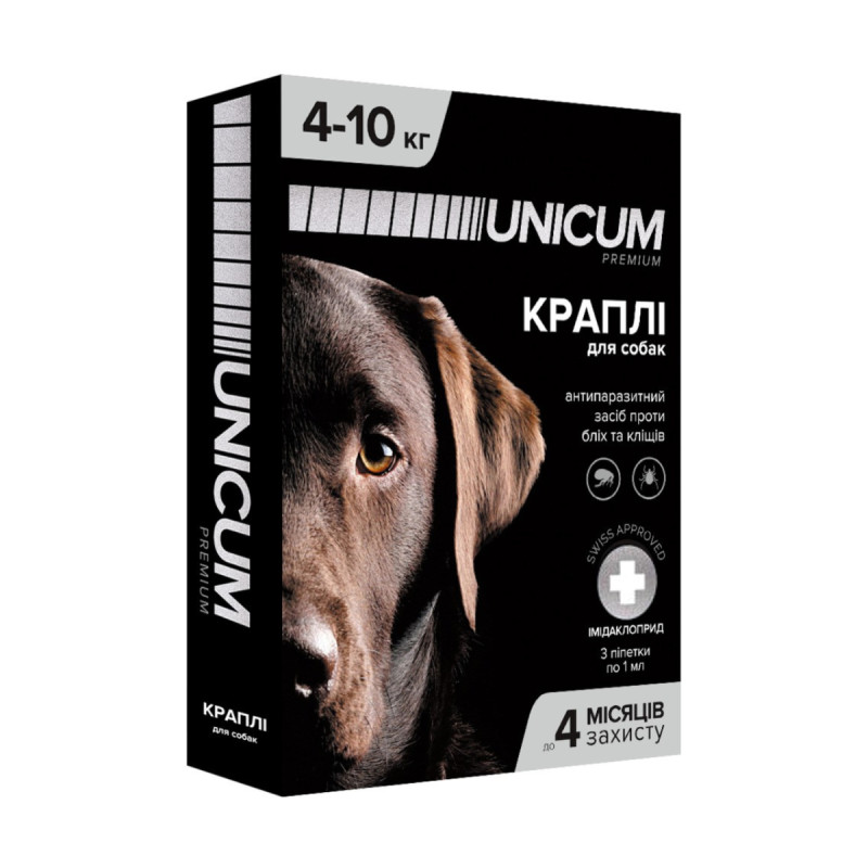 Краплі від бліх та кліщів на холку для собак Unicum premium 4-10 кг (імідаклоприд)/10