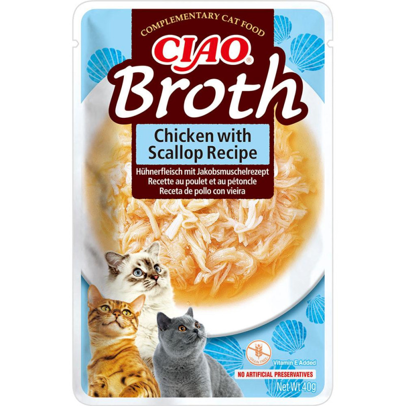 Пауч INABA "CIAO Broth" для котів, з тушкованою куркою та гребінцем в бульйоні 40 гр