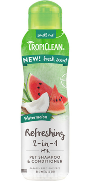 Шампунь-кондиціонер Кавун Тропіклін Tropiclean Refreshing 2in1 очищає і зволожує шкіру, шерсть у кішок і собак, 355 мл